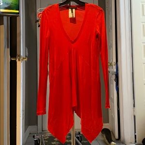 Red long sleeve deep v flowy shirt